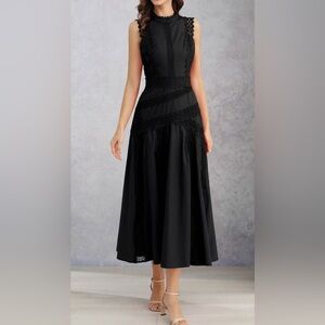 CHICWISH DIVE INTO ELEGANCE LACE PANELLED SLEEVELESS DRESS IN BLACK